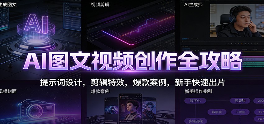 AI图文视频创作全攻略：提示词设计，剪辑特效，爆款案例，新手快速出片-huitchan网创