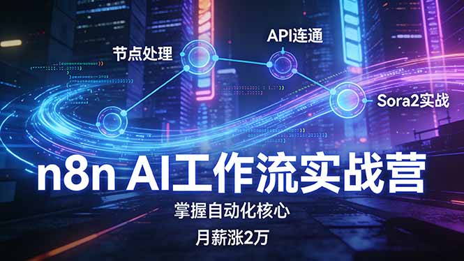 n8n AI工作流实战营，节点处理+API连通+Sora2实战，掌握自动化核心月薪涨2万-huitchan网创