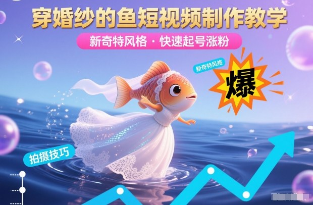 穿婚纱的鱼短视频制作教学，新奇特风格，快速起号涨粉-huitchan网创