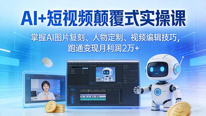 AI+短视频颠覆式实操课：掌握AI图片复刻、人物定制、视频编辑技巧，跑通变现月利润2万+-huitchan网创