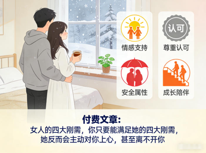 付费文章：女人的四大刚需，你只要能满足她的四大刚需，她反而会主动对你上心，甚至离不开你-huitchan网创