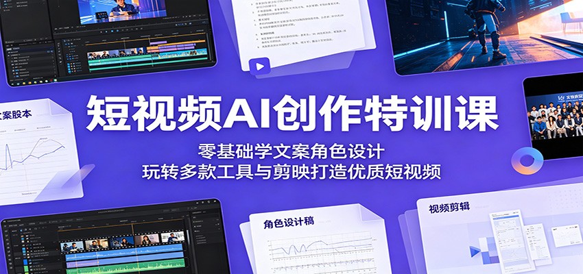 短视频AI创作特训课：零基础学文案角色设计，玩转多款工具与剪映打造优质短视频-huitchan网创