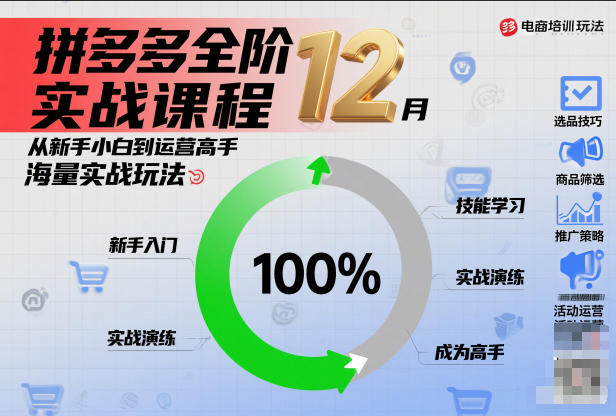 拼多多全阶实战课程12月，从新手小白到运营高手，海量实战玩法-huitchan网创