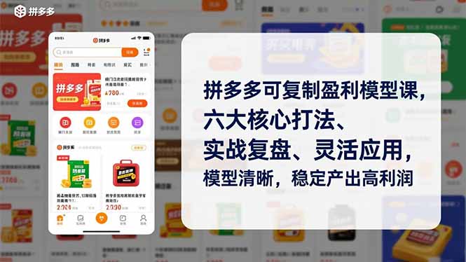 拼多多可复制盈利模型课，六大核心打法、实战复盘、灵活应用，模型清晰，稳定产出高利润-huitchan网创