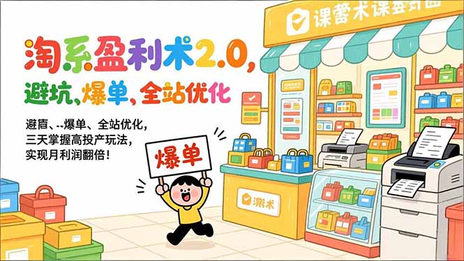 淘系盈利术2.0，避坑、爆单、全站优化，三天掌握高投产玩法，实现月利润翻倍！-huitchan网创