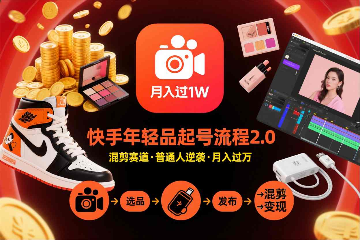 快手短视频带货年轻品起号流程2.0，快手年轻品混剪赛道，普通人也能月入过1W-huitchan网创