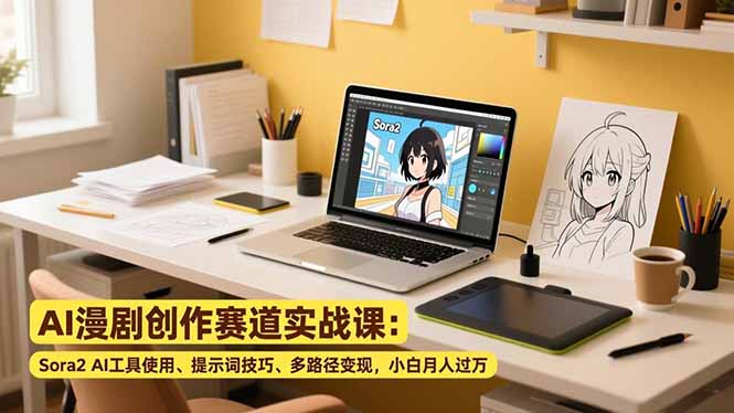 AI漫剧创作赛道实战课：Sora2 AI工具使用、提示词技巧、多路径变现，小白月入过万-huitchan网创