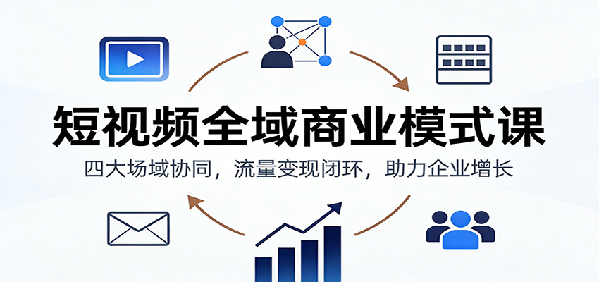 短视频全域商业模式课：四大场域协同，流量变现闭环，助力企业增长-huitchan网创