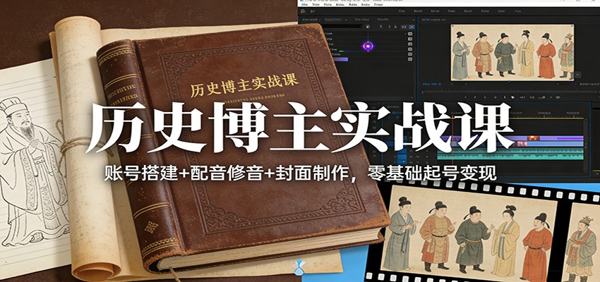历史博主实战课：账号搭建+配音修音+封面制作，零基础起号变现-huitchan网创