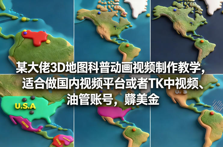 某大佬3D地图科普动画视频制作教学，适合做国内视频平台或者TK中视频、油管账号，賺美金-huitchan网创