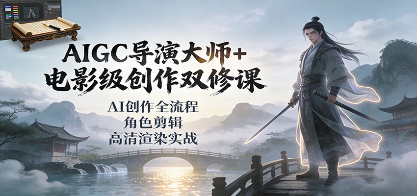 AIGC导演大师+电影级创作双修课：AI创作全流程、角色剪辑、高清渲染实战-huitchan网创