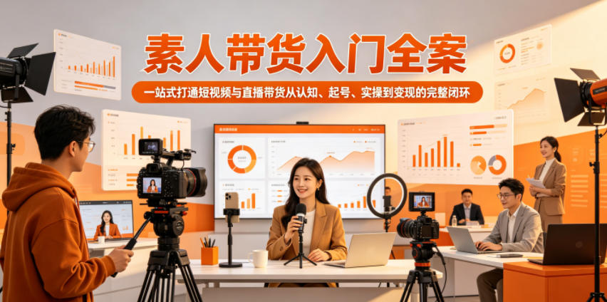 素人带货入门全案，一站式打通短视频与直播带货从认知、起号、实操到变现的完整闭环-huitchan网创
