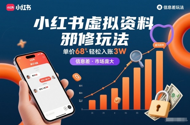 小红书虚拟资料邪修玩法，单价68，轻松入账3W，信息差玩法，市场庞大-huitchan网创