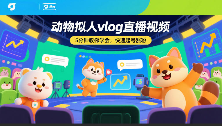 动物拟人vlog直播视频，5分钟教你学会，快速起号涨粉-huitchan网创