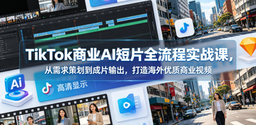 TikTok商业AI短片全流程实战课，从需求策划到成片输出，打造海外优质商业视频-huitchan网创