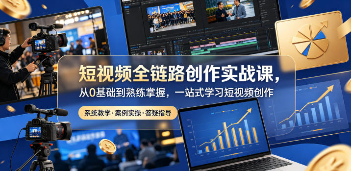 短视频全链路创作实战课，从0基础到熟练掌握，一站式学习短视频创作-huitchan网创