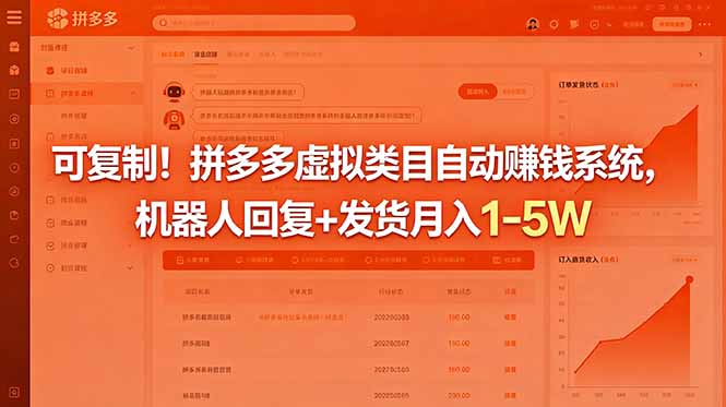 可复制！拼多多虚拟类目自动赚钱系统，机器人回复+发货月入 1-5W-huitchan网创