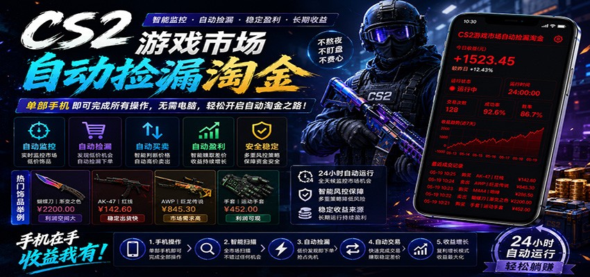 CSGO挂机捡漏项目通过利用游戏饰品交易机制，结合薄凉软件辅助捡漏，实现盈利-huitchan网创