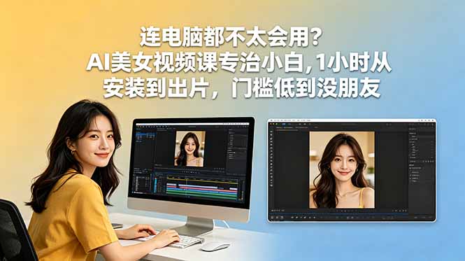 连电脑都不太会用？AI美女视频课专治小白，1小时从安装到出片，门槛低到没朋友-huitchan网创
