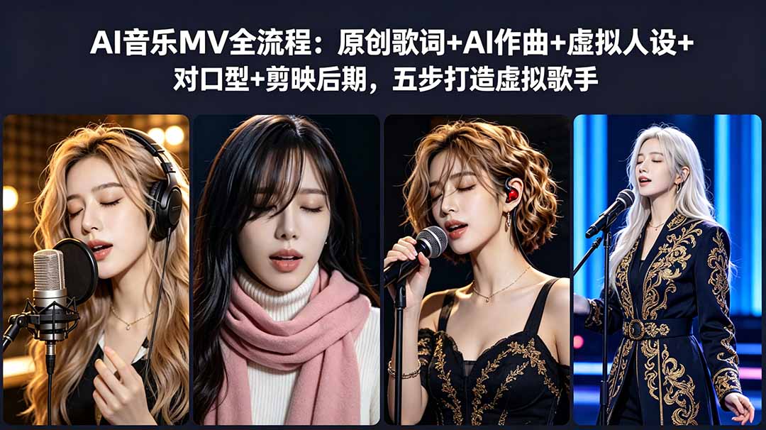 AI音乐MV全流程：原创歌词+AI作曲+虚拟人设+对口型+剪映后期，五步打造虚拟歌手-huitchan网创