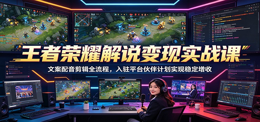 王者荣耀解说变现实战课：文案配音剪辑全流程，入驻平台伙伴计划实现稳定增收-huitchan网创