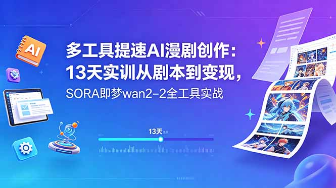 多工具提速AI漫剧创作：13天实训从剧本到变现，SORA即梦wan2-2全工具实战-huitchan网创