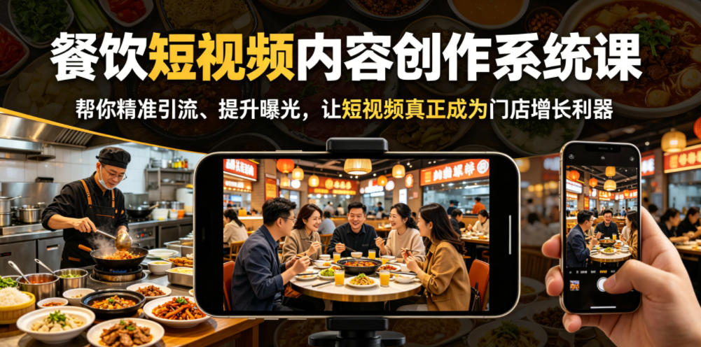 餐饮短视频内容创作系统课，帮你精准引流、提升曝光，让短视频真正成为门店增长利器-huitchan网创