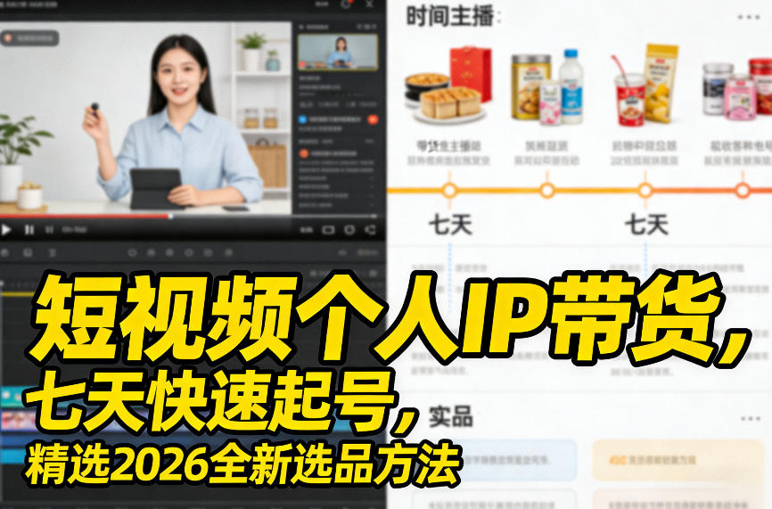 短视频个人IP带货，七天快速起号，精选2026全新选品方法-huitchan网创