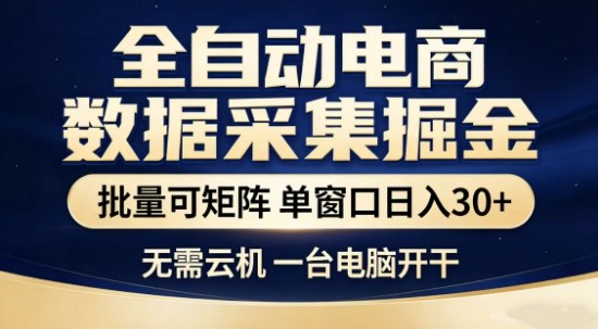 独家电商数据全自动采集项目，批量可矩阵，单窗口轻松日入3张+【揭秘】-huitchan网创