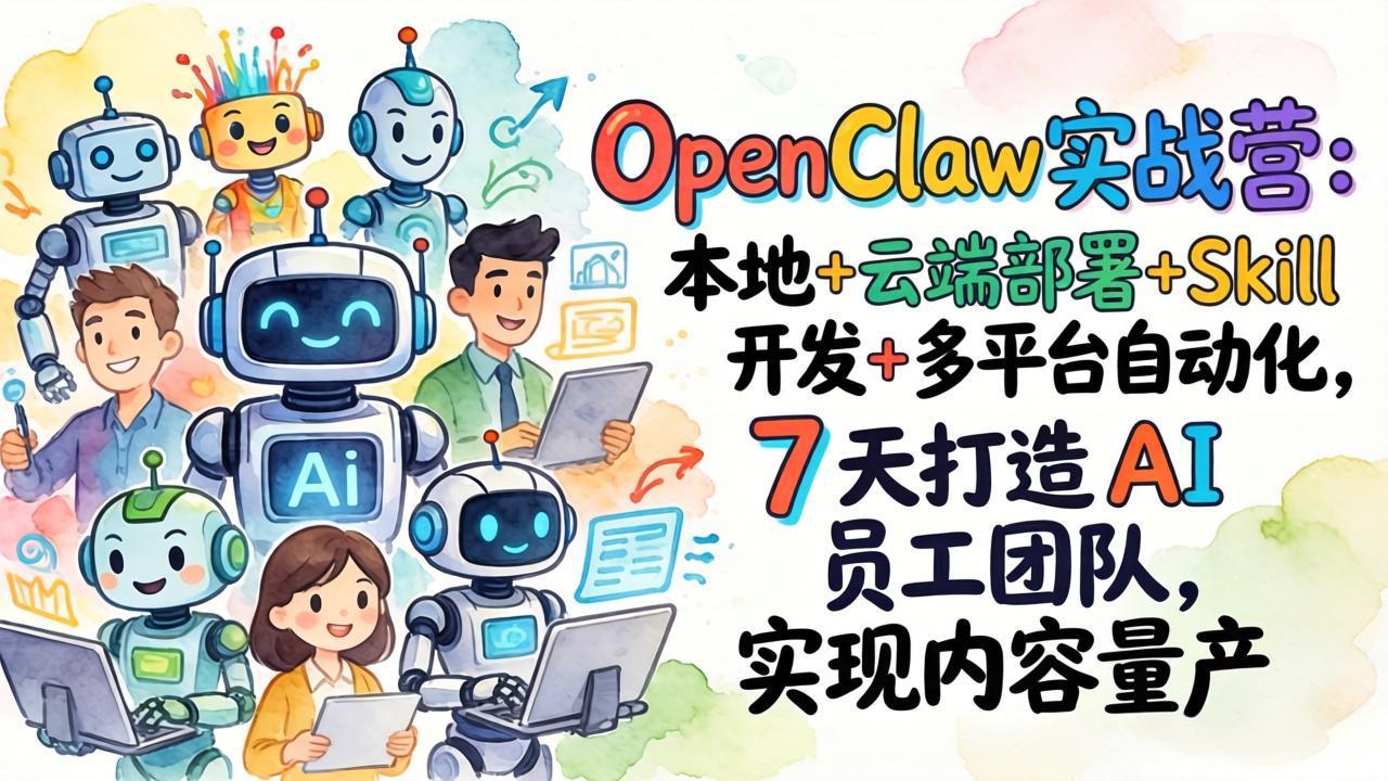 OpenClaw实战营：本地+云端部署+Skill开发+多平台自动化，7 天打造 AI 员工团队，实现内容量产-huitchan网创