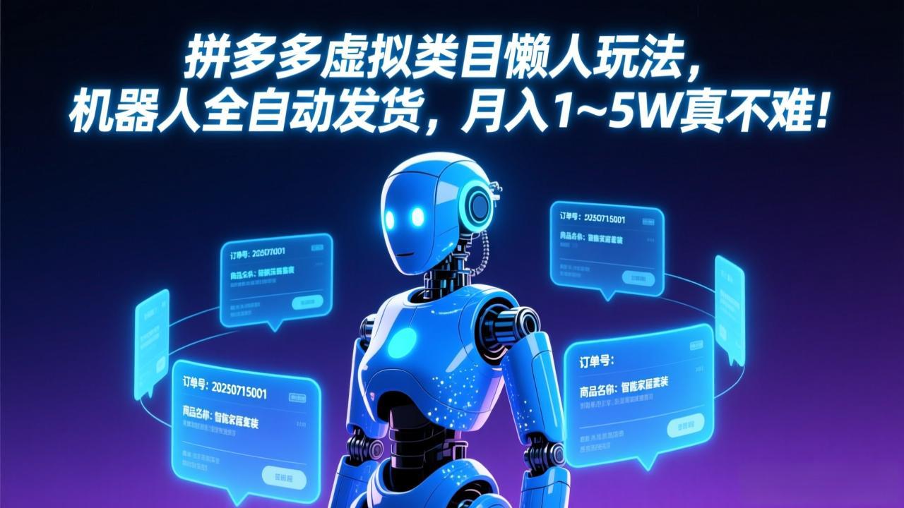 拼多多虚拟类目懒人玩法，机器人全自动发货，月入 1-5W 真不难！-huitchan网创