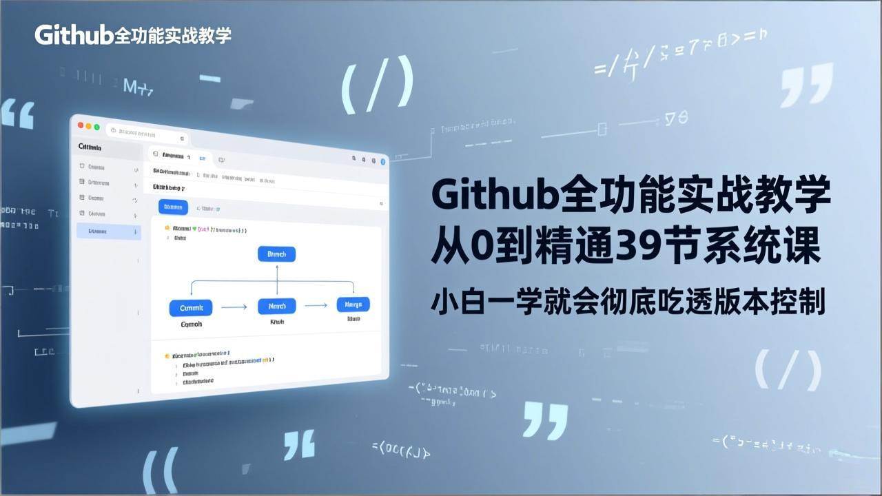 GitHub-全功能实战教学，从0到精通39节系统课，小白一学就会彻底吃透版本控制-huitchan网创