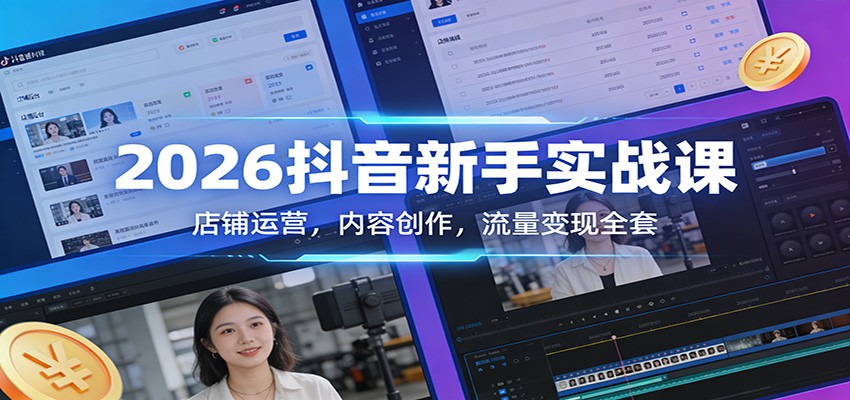 2026抖音新手实战课：店铺运营，内容创作，流量变现全套-huitchan网创