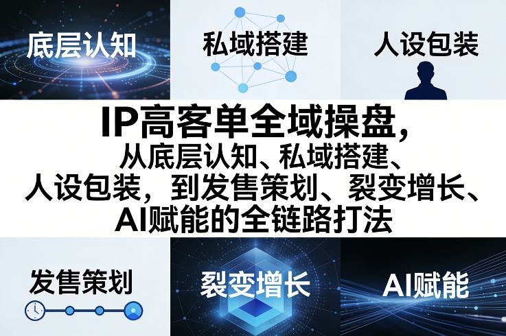 IP高客单全域操盘，从底层认知、私域搭建、人设包装，到发售策划、裂变增长、AI赋能的全链路打法-huitchan网创