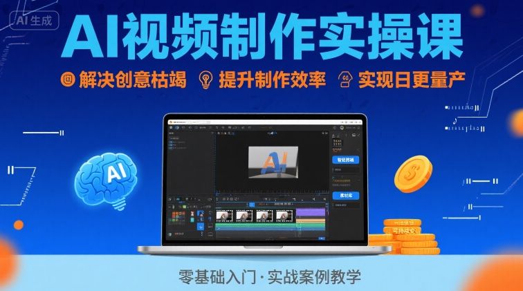 Ai视频制作实操课，解决创意枯竭、效率低下痛点，实现日更量产可持续变现(更新26年3月)-huitchan网创
