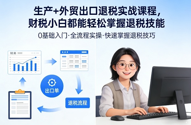 生产+外贸出口退税实战课程，财税小白都能轻松掌握退税技能-huitchan网创