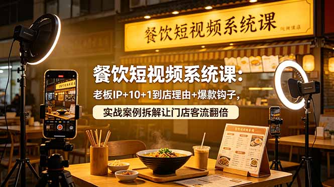 餐饮短视频系统课：老板IP+10+1到店理由+爆款钩子，实战案例拆解让门店客流翻倍-huitchan网创