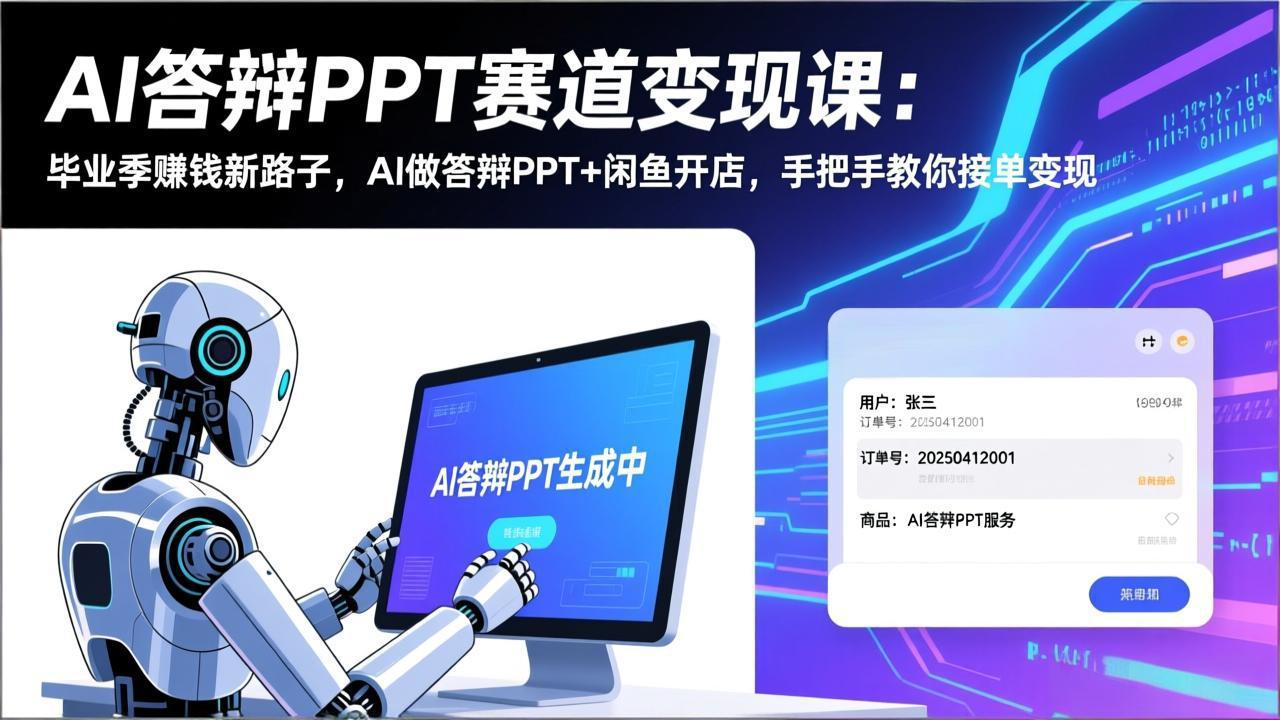 AI答辩PPT赛道变现课：毕业季赚钱新路子，AI做答辩PPT+闲鱼开店，手把手教你接单变现-huitchan网创