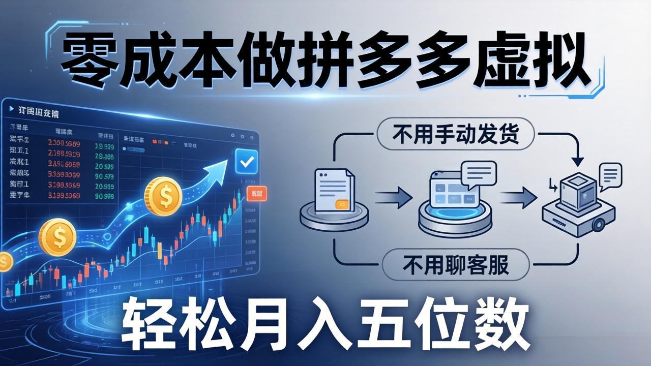 零成本做拼多多虚拟，不用手动发货，不用聊客服，轻松月入五位数！-huitchan网创