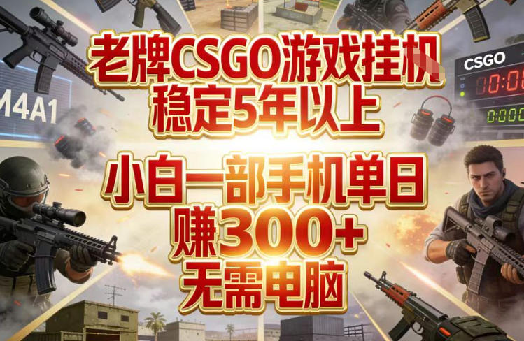 老牌CSGO游戏挂G，稳定5年以上，小白一部手机单日賺3张+，无需电脑【揭秘】-huitchan网创