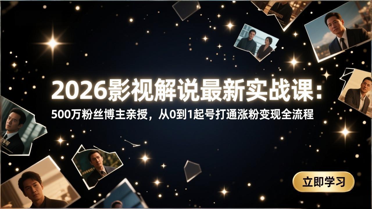2026影视解说最新实战课：500万粉丝博主亲授，从0到1起号打通涨粉变现全流程-huitchan网创