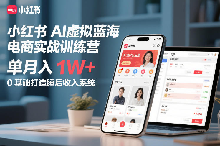 小红书AI虚拟蓝海电商实战训练营，单月入1W+，0基础打造睡后收入系统(更新)-huitchan网创