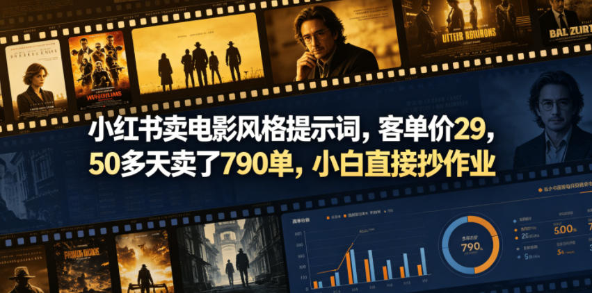 小红书卖电影风格提示词，客单价29，50多天卖了790单，小白直接抄作业！-huitchan网创