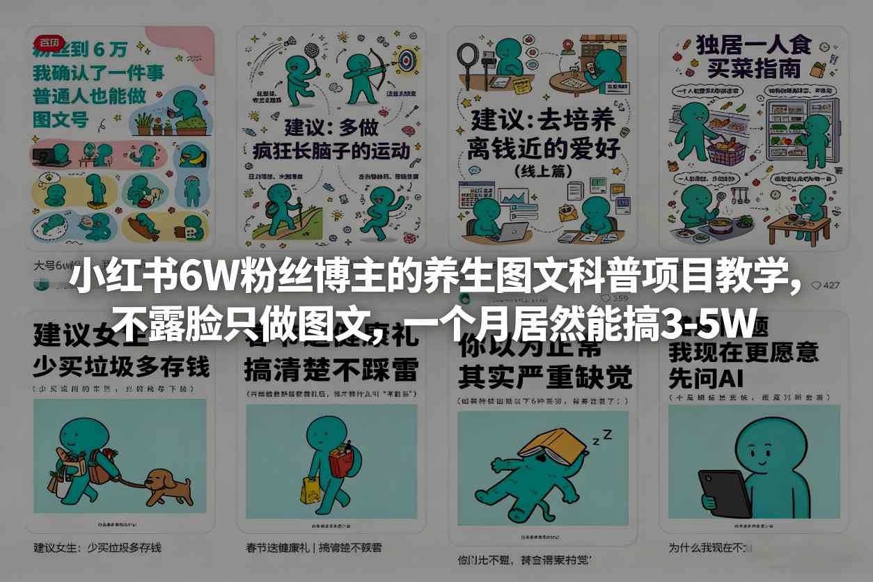 小红书6W粉丝博主的养生图文科普项目教学，不露脸只做图文，一个月居然能搞3-5W-huitchan网创