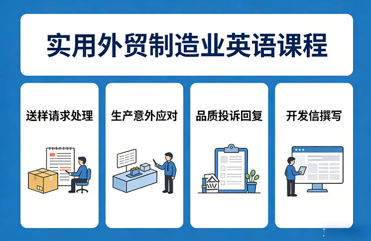 实用外贸制造业英语课程，教你专业处理送样请求、应对生产意外、回复品质投诉、撰写开发信等-huitchan网创