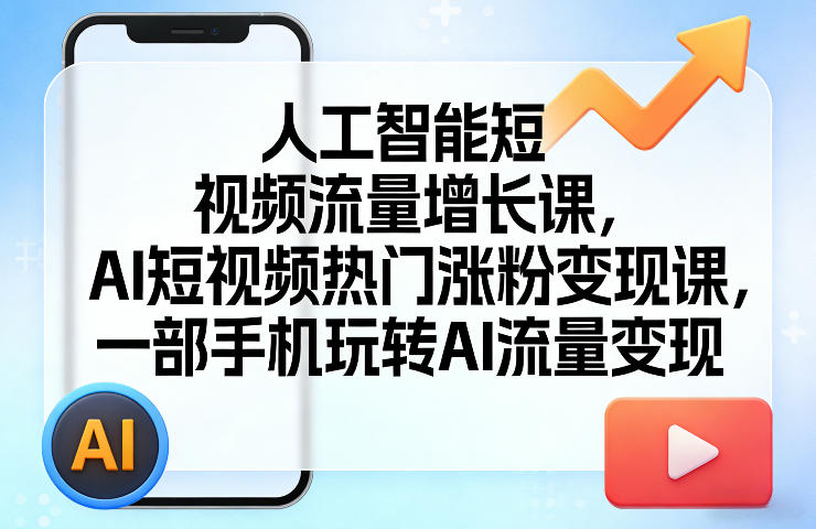 人工智能短视频流量增长课，AI短视频热门涨粉变现课，一部手机玩转AI流量变现-huitchan网创
