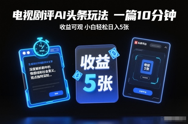 电视剧评AI头条玩法，一篇10分钟，收益可观，小白轻松日入5张+【独家】-huitchan网创