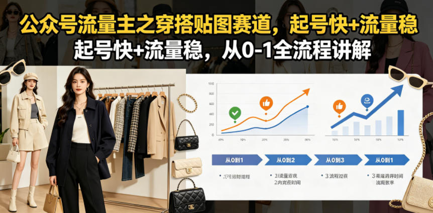 公众号流量主之穿搭贴图赛道，起号快+流量稳，从0-1全流程讲解-huitchan网创