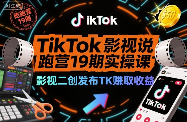 TikTok影视解说陪跑营19期实操课，影视二创发布TK賺取收益，万播收益50美金(更新)-huitchan网创