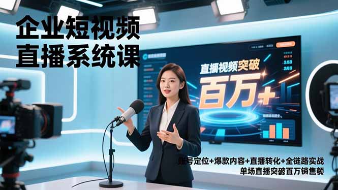 企业短视频直播系统课，账号定位+爆款内容+直播转化+全链路实战，单场直播突破百万销售额-huitchan网创